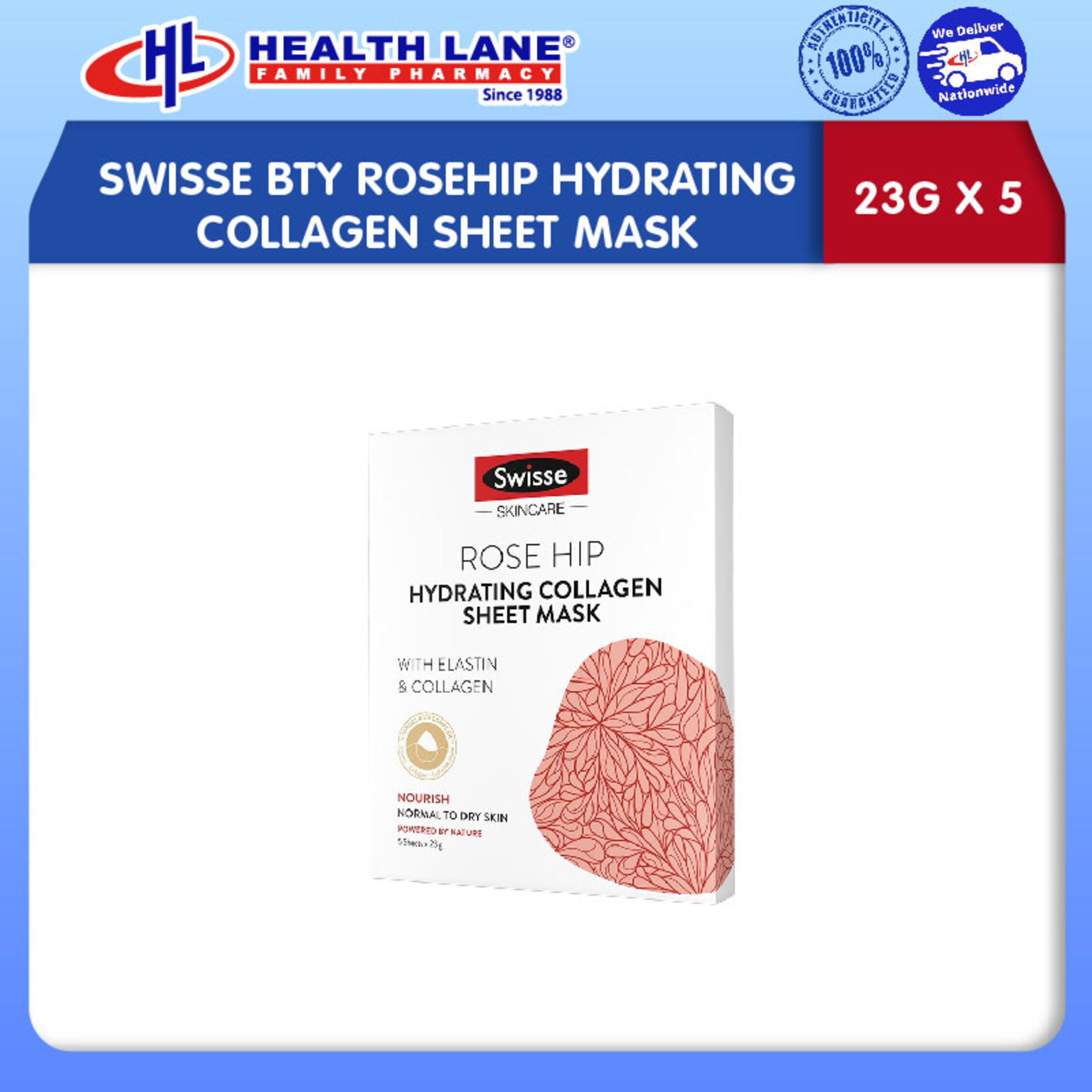 SWISSE BTY ROSEHIP HYDRATING COLLAGEN SHEET MASK (23Gx5)